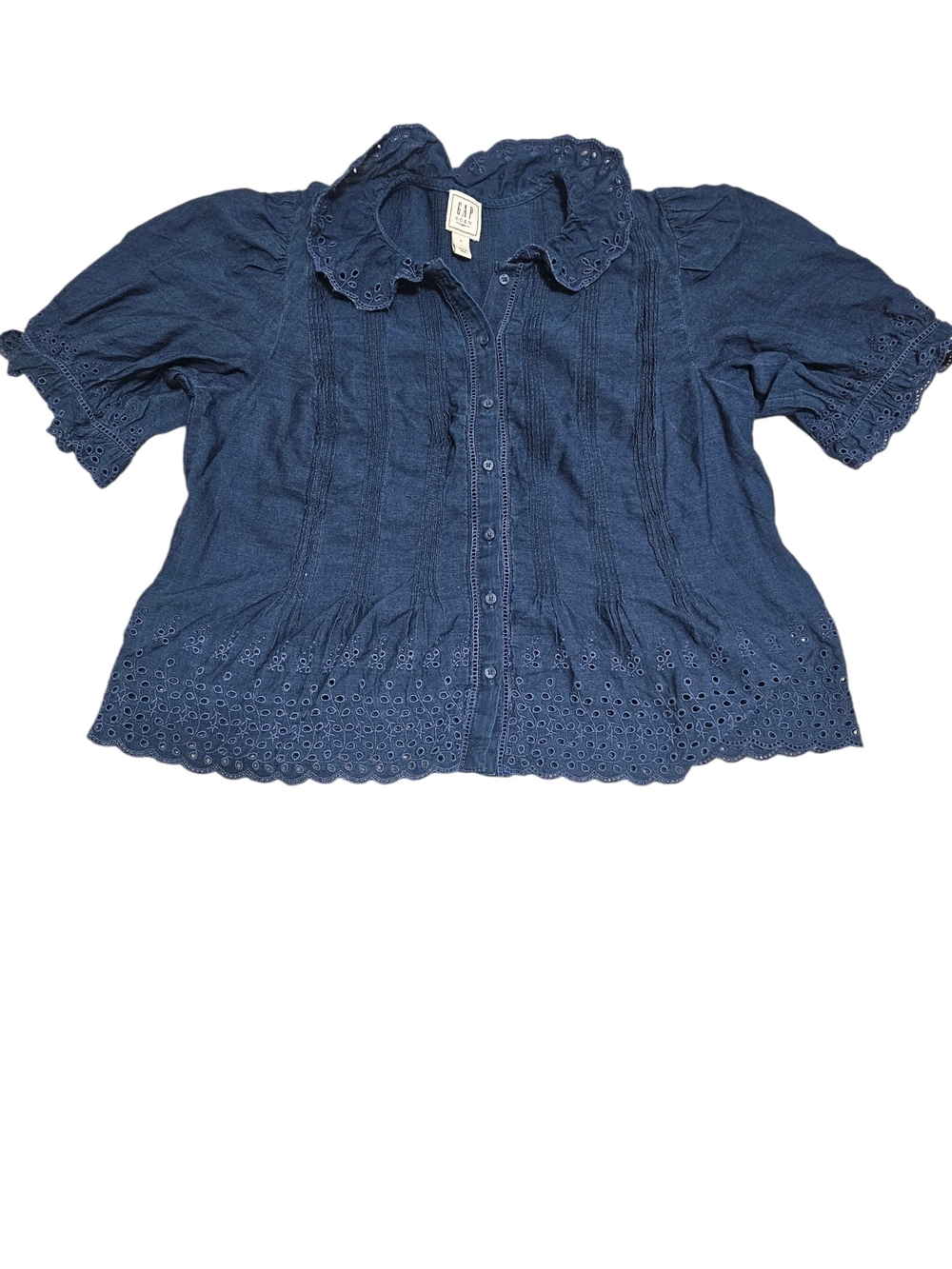 GAP X DOEN Navy Eyelet Button-Front Short Sleeve Shirt Womens